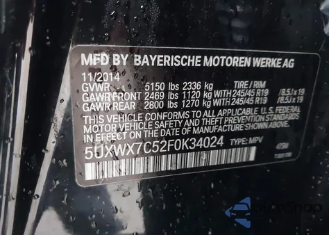 2015 BMW X3 xDrive35I z USA, uszkodzony, nr VIN 5UXWX7C52F0K34024